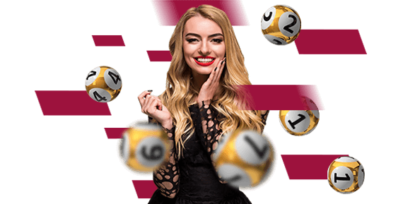 Blonde lady with lotto balls falling around her. Introducing Betgames